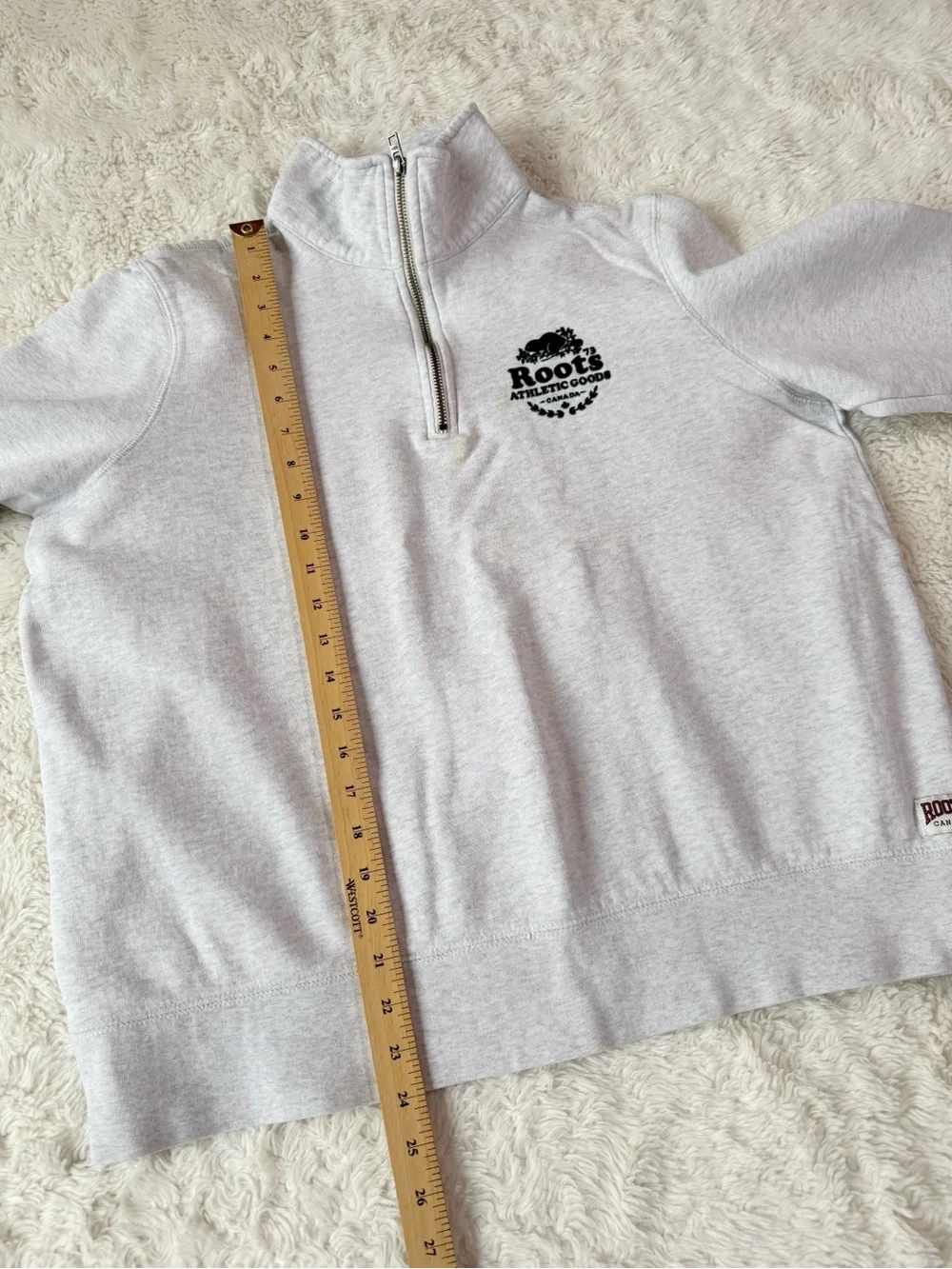 VTG Y2K 90s ROOTS Woman Gray Quarter Zip Cotton Sweater XL Classic Preppy Cozy - Picture 4 of 10